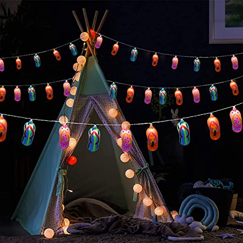 Multicolor Beach Flip Flop String Lights, 8.5Ft Beach Themed Outdoor Party Lights With 10 Multicolor Slipper Lights, Summer Ocean Decorations String Lights For Bedroom Camping Decks Party Lighting #TOP6