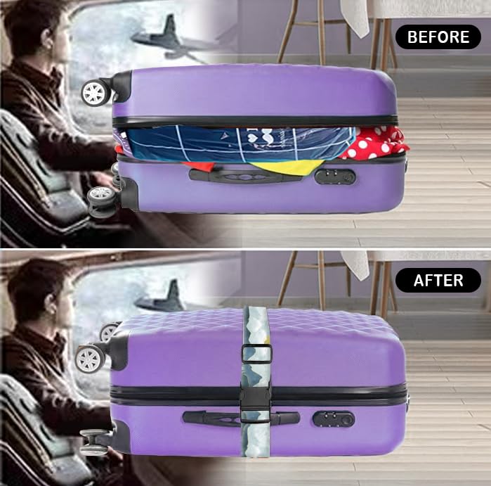 Luggage Straps for Suitcases Travel Belt Accessories, Cute Suitcase Strap, Adjustable Luggage Belt Strap, Heavy Duty with Quick-Release Buckle Luggage Strap Cute Drawing Mountain4