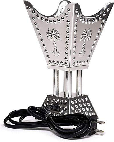 Oud Essence Classic Electric Incense Bukhoor Burner Metallic Hexagon Small Arabian, 110V Silver #TOP1