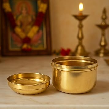 Spillbox Brass Box Pooja | Puja | Roli | Chawal | Chandan | Haldi | Kumkum Puja Box | Sindoor | Turmeric | Dabbi | Dibbi | Dhani | Dani Lid Holder- Tall brass box