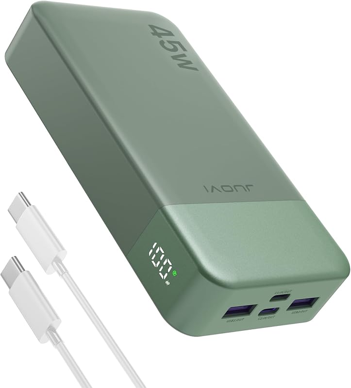 JUOVI Power Bank 45W 20000mAh Portable Charger USB C, PD QC Fast Charging 4-Port(2C+2A) External Battery Pack with LED Display, for iPhone 15 16 MacBook ipad | PD QC Fast Charging with 4 USB Ports(2C 2A), LED Display External Battery Pack for iPad Tablet Switch iPhone Samsung etc