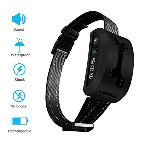 Bark Collar, 2018 Adjustable Vibration, Shock and Sensitivity Level 1-7, Rechargeable Waterproof, Smart Barking Detection for Small and Large Dog, No Bark Collar