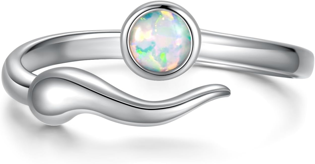 Italian Horn Ring 925 Sterling Silver For Women-Cornicello Opal Energy Protection Ring Jewelry Gifts Adjustable