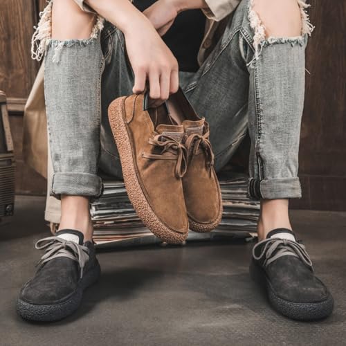 Men's Retro Suede Soft Sole Lace-Up Board Shoes Fashionable and Comfortable Non-Slip Flat Walking Shoes Classic Modern Brushed Leather Oxfords4