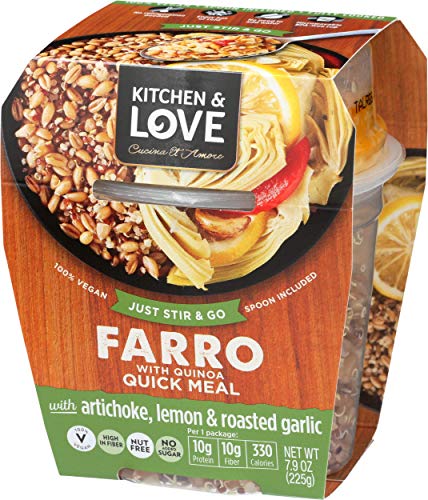 Kitchen & Love Artichoke, Lemon & Roasted Garlic Farro Meal 6-Pack | Vegan, Ready-to-Eat, No Refrigeration Required