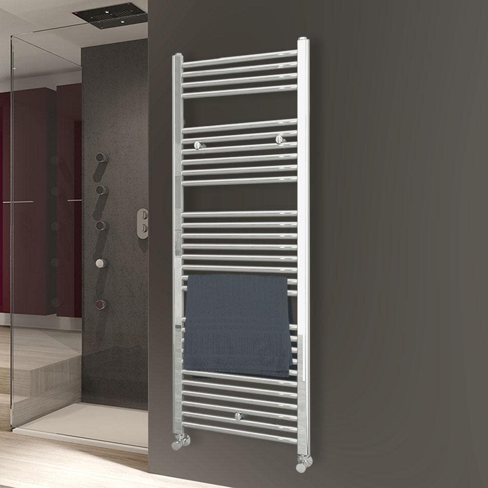 Kibath Toallero Secatoallas radiador para integrar en circuito de agua caliente, tubos de acero con acabado cromado brillo 1500x500. Válido para red de calefacción estandar