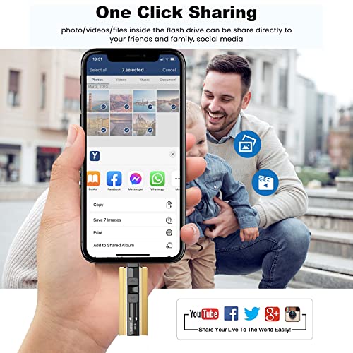 Image of EATOP 512GB Photo Stick for iPhone Flash Drive, iPhone Memory Stick Thumb Drives USB Stick External Storage Compatible with iPhone /iPad /Android /PC (Gold)