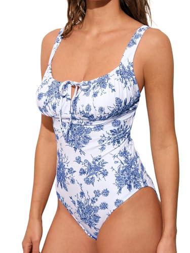 Image of BERLOOK Womens One Piece Swimsuits Floral Push Up Bathing Suit Sexy Tie Slimming Swimsuits for Women Swimwear