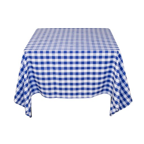 LTC LINENS 70 in. x 70 in. Blue and White Checkered Tablecloth Square - Blue Gingham Tablecloth for Card Table - Stain Resistant, Washable Fabric Cloth Small Table Cover for Picnic, Party