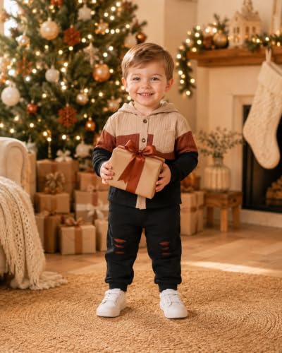 Image of Renotemy Toddler Baby Boy Clothes Winter Hoodie Flannel Boys Outfits 12M-4T | Toddler Boys Outfits,Fall Winter Long Sleeve Hoodie Sweatshirt Clothes Set,Infant Boys Flannel Plaid Top Ripped Pants Set