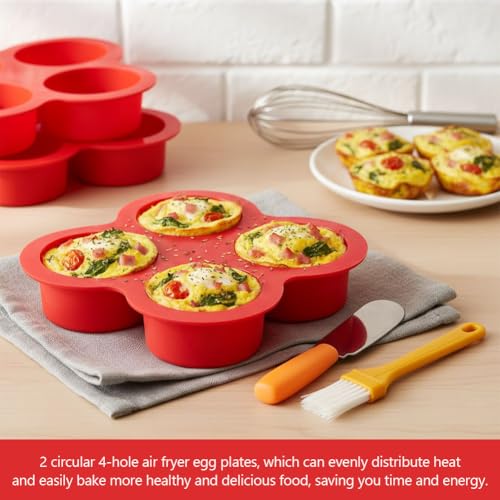 Yuanfenron 2 Pack Silicone Egg Bite Molds with 1 Spatula & 1 Brush, 4 Cups Silicone Air Fryer Baking Pan Non-Stick for Egg Bites, Cupcake, Tart, Frittata, Quiche, Muffins, Cornbread - Thumbnail 4