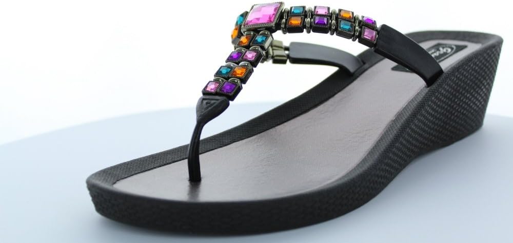 Womens Brilliance Wedge Thong Flip Flop Sandals (9, Black)