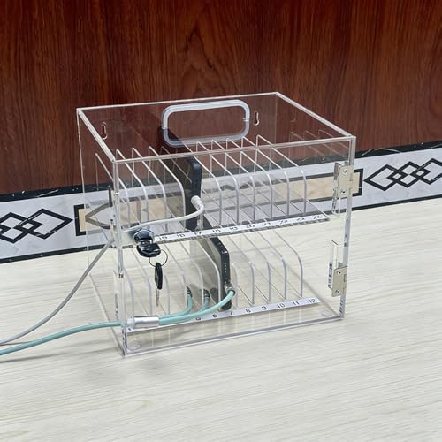 SBCWH Cell Phone Locker Box, 12/24/36/48/60 Slots Acrylic Cell Phone Storage Cabinet, Wall Mounted Desktop Lockable Pocket Chart for Classroom Office Factory(25x19x22cm/10x7x9in)