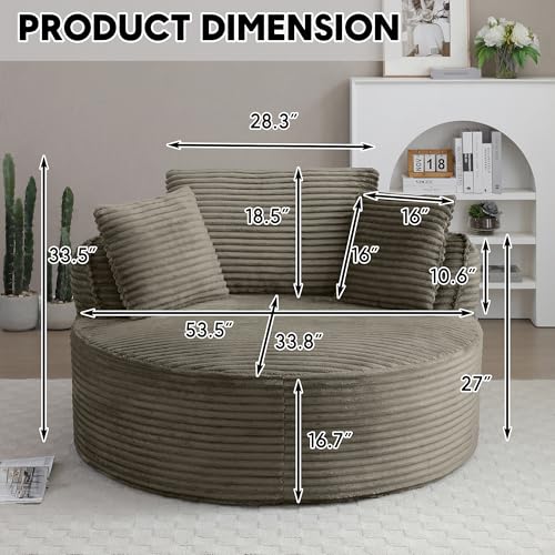 Image of Oversized Round Chair Lounge Chaise Indoor, 53.5 inch Upholstered Corduroy Deep Seat Single Cloud Sofa Chair, Fluffy Modern Large Circle Boneless Sleeper Sofa for Living Room, Bedroom, Camel