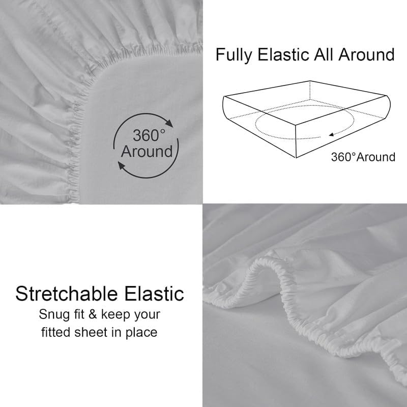 Image of 500TC 100% Egyptian Cotton King Size Fitted Bedsheet (72 x 78 inch) | All-Round Elastic | Fits Upto 12 inch Mattress | Pillowcover Not Included | Light Grey Solid Bedsheet Set