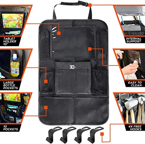 Backseat Car Organizer For Kids, 2Pcs Car Back Seat Organizer with 6 Mesh 3 Storage Pockets and 4 Headrest Hooks for Car Accessories, Easy to Clean Foldable Car seat Organizer with tablet holder 2 Backseat Car Organizer For Kids, 2Pcs Car Back Seat Organizer with 6 Mesh 3 Storage Pockets and 4 Headrest Hooks for Car Accessories, Easy to Clean Foldable Car seat Organizer with tablet holder