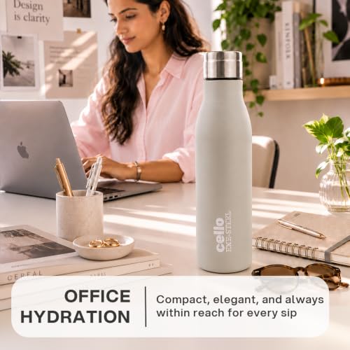 Image of CELLO Gem Stainless Steel Water Bottle for Daily Use 900 ml Grey | Easy to Carry & Clean, Rust Proof Leak Proof Freezer & Fridge Safe Single Wall Steel Water Bottle for School Kids, Travel & Office