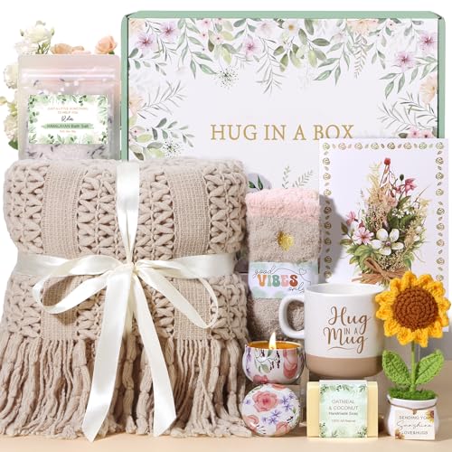 Self Care Gifts for Women Birthday Spa Care Package Get Well Soon Sympathy Gift Baskets Inspirational Christmas Gifts for Mom Wife Sister Grandma Thinking of You Hug In A Box Sunflower Gifts