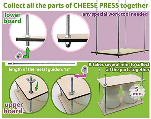 Cheese Press For Cheese Making 16 In - Cheesemaking Kit With Cheese Press And 4 Cheese Molds 1.2 L - Сheese Press For Home Cheese Making Metal Guides 13 In Pressure Up To 50 Pounds #TOP7