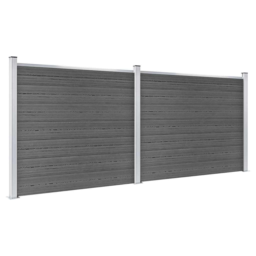 WPC Fence Panel Set 353x146 cm Black for Privacy Garden Barrier Residential Fence Composite Wood with Aluminium Profile Modular Easy Installation Rust Resistant Expandable Outdoor Screening