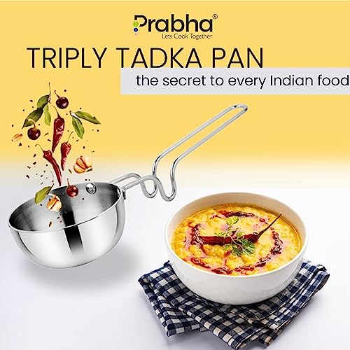 Image of Prabha Tadka Pan Stainless Steel 12.5cm Tadka Pan 550ml | Small TadkaPans Gas & Induction Base | Kitchen TadkaPan with Handle Hard & Sturdy | Chowka, Frying Dal /Spices Advanced Heat Conversion
