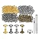 QUARKZMAN 400 Sets Ledernieten, 6 x 6 mm, Metall, Doppelkappe, Nieten, Druckknöpfe, Nieten, Verschlüsse mit 3 Setzwerkzeugen, Nieten für Lederhandwerk, DIY, Reparatur, Dekoration, 4 Farben