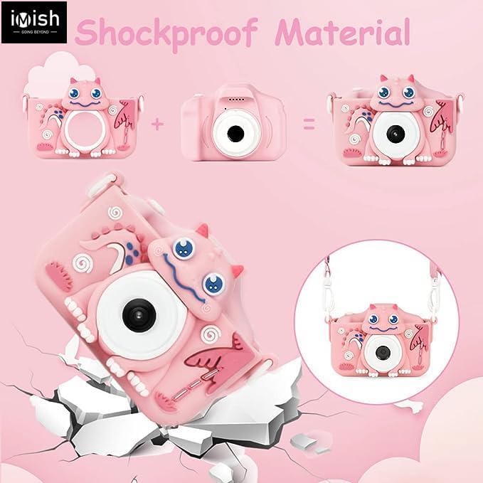 Miniatura 7 de iMisH Cámara 48M para niños de 3 a 9 años, batería grande de 1000 mAh con cámara de video de 1080p para niños, funda de silicona a prueba de golpes