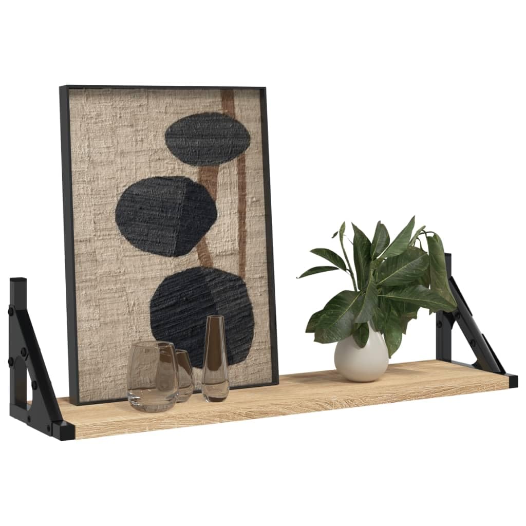 Regały ścienne, zestaw 2 sztuk, dąb sonoma, 60 x 15 x 15,5 cm, materiał drewnopochodny, pływające, do sypialni, łazienki, montażu na ścianie, wytrzymałe, uniwersalne