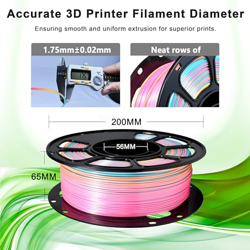 Image of iBOSS Rainbow Colors Silk PLA+ 3D Printer Filament, PLA Plus Filament 1.75mm, Dimensional Accuracy + /- 0.02 mm, 1KG Coextrusion 3D Filament with Shiny Silk Candy Rainbow 02, Fit Most FDM 3D Printers