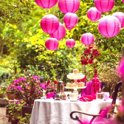 Image of Wanna Party 12 inch Fushia Round Paper Lanterns Decorative Hanging Chinese Japanese Paper Lanterns Lamp for Birthday Halloween Wedding Baby Bridal Shower Fall Home Decor Party Decoration