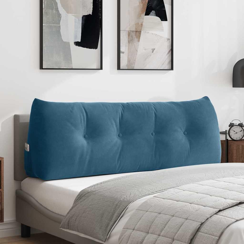 Rückenkissen Blau 140x24x50 cm Samt Lesekissen für Bett und Sofa - Ergonomisches Keilkissen Groß mit Seitentasche - Weiches Sofakissen Samtkissen Dekokissen für Wohnzimmer Schlafzimmer
