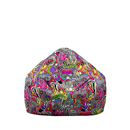 Treer Funda Puff Pera sin Relleno para Adulto y Niños, Impresión de Pintada Hip Hop Cojín Puff Pera Bean Bag Bolsa de Frijol Sofá Perezoso Puff Moldeable Cubierta de Sillón (70x80 cm,Rosado)
