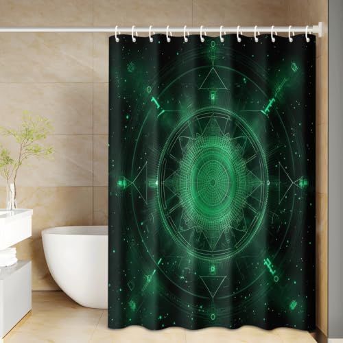 Rideau de douche mandala vert polyester lavable et imperméable 180x220cm pour baignoire - 3