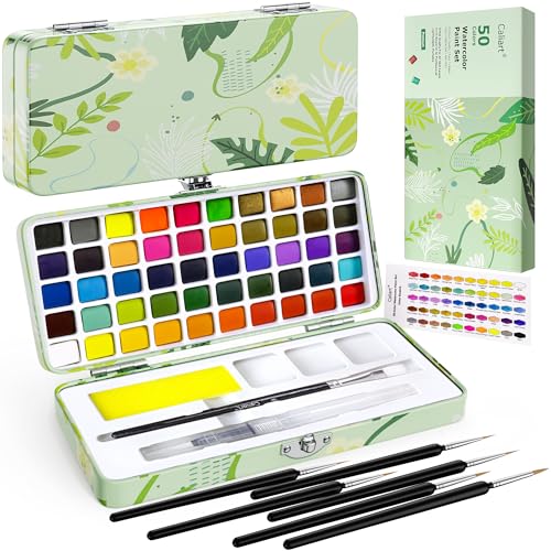 Caliart Watercolor Paint Set, 50 Colors Portable...