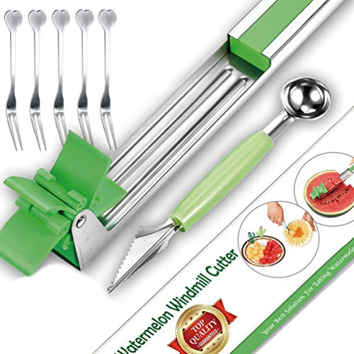 Watermelon Windmill Cutter Slicer- Stainless Steel Melon Cuber Cutting Tool for Cantaloupe,Super Easy/Fast
