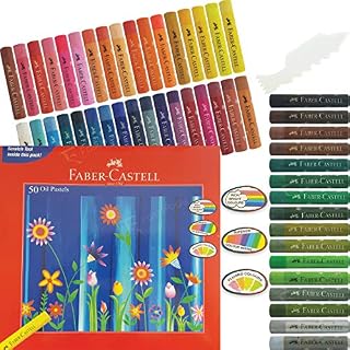 Faber Castell Multi Colours Artist Grade Oil Pastels Mega Pack Colouring Shading Sketching School Home (50 Shades + 4 x Patel Black Ball Pens)