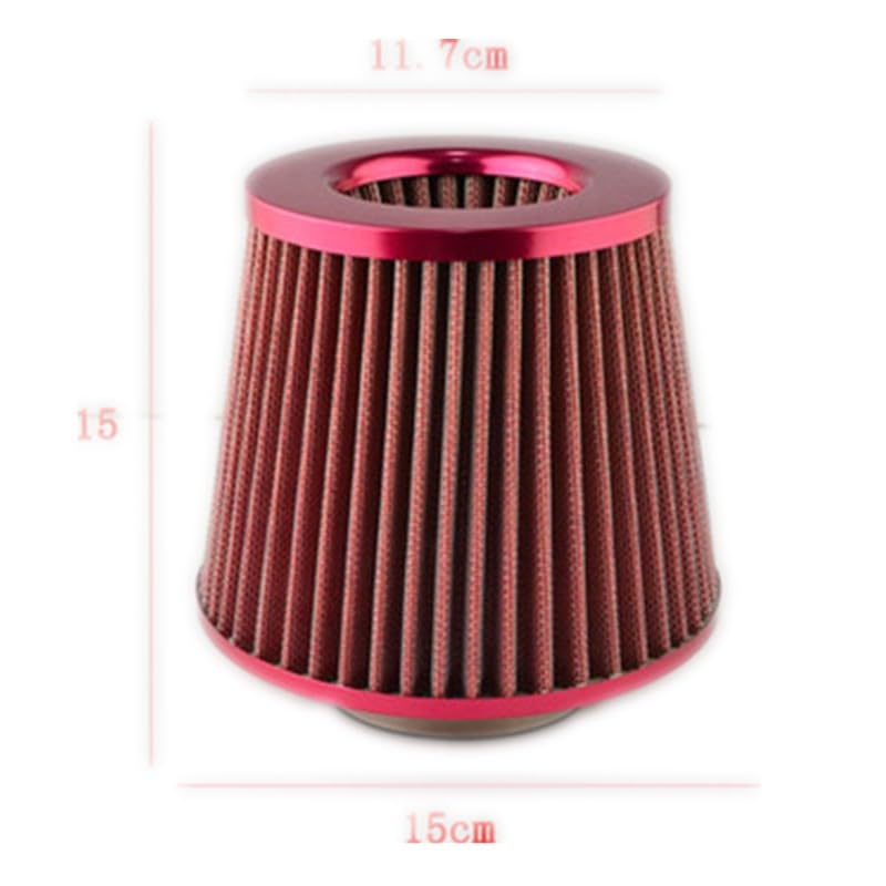 Samochodowe filtry powietrza, wysoka wydajność, filtr wlotowy zimna, zestaw indukcyjny, sportowy stożek siatkowy, 76 mm (Rosso)