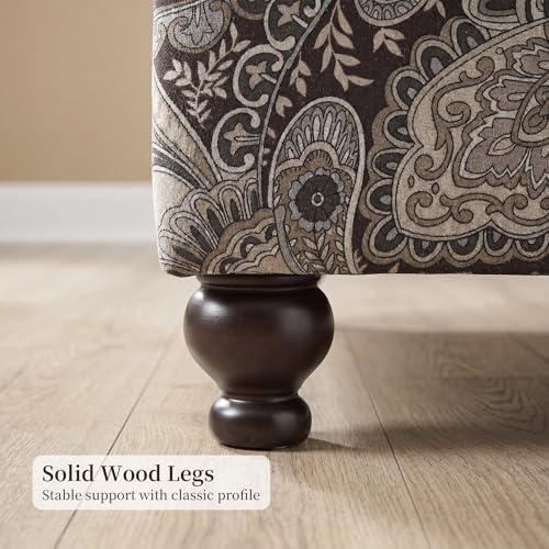 Image of Modern Accent Chair, Chenille Upholstered Armchair with Solid Wood Legs, Floral Pattern Single Sofa Chair for Living Room, Bedroom, Reading Room, Office