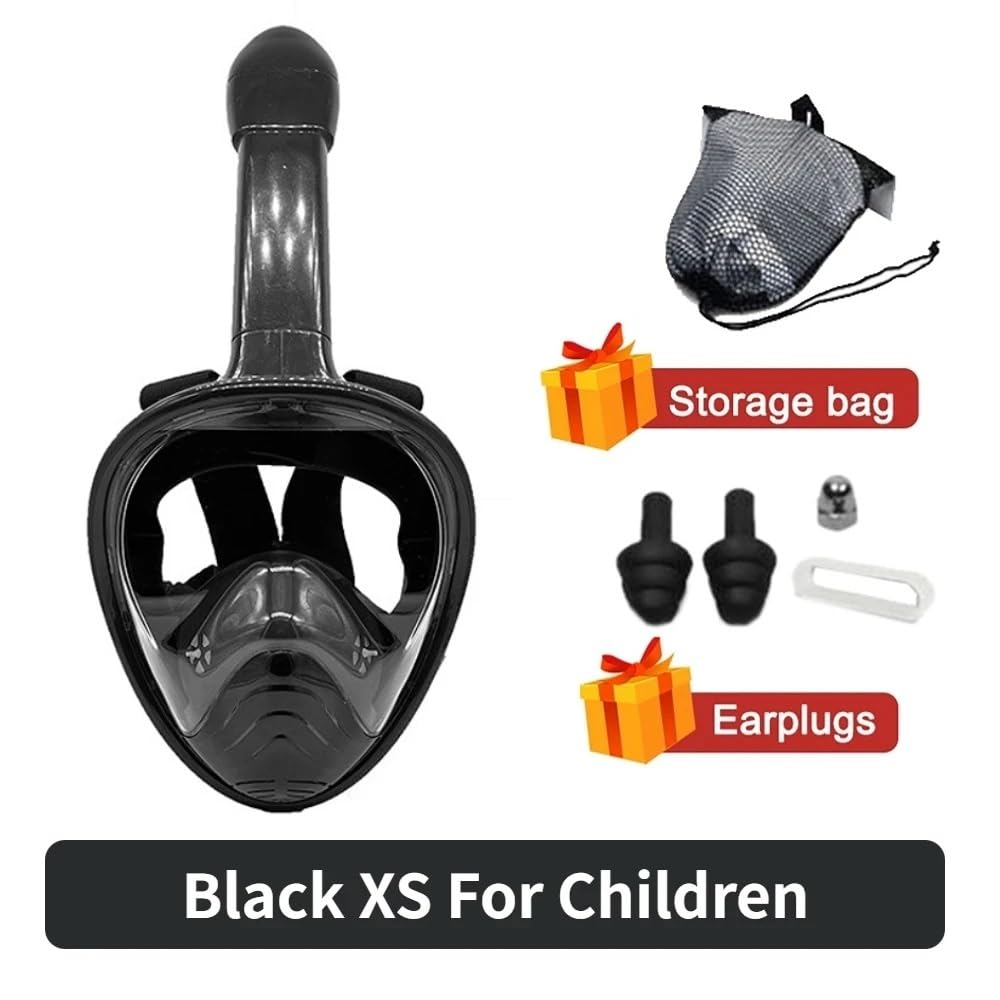 Maschera da Snorkeling Maschera da Nuoto per Bambini, Maschera Integrale per Snorkeling subacqueo, Maschera respiratoria per Immersioni subacquee, antiappannamento Maschera Subacquea(Black XS)