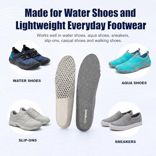 Image of riemot Water Shoe Insoles for Men, Breathable Quick Dry Replacement Inserts with U-Shaped Heel Cup, Lightweight Low Profile Cushioning for Aqua Shoes, Sneakers,Casual Shoes Grey US14 / EU47