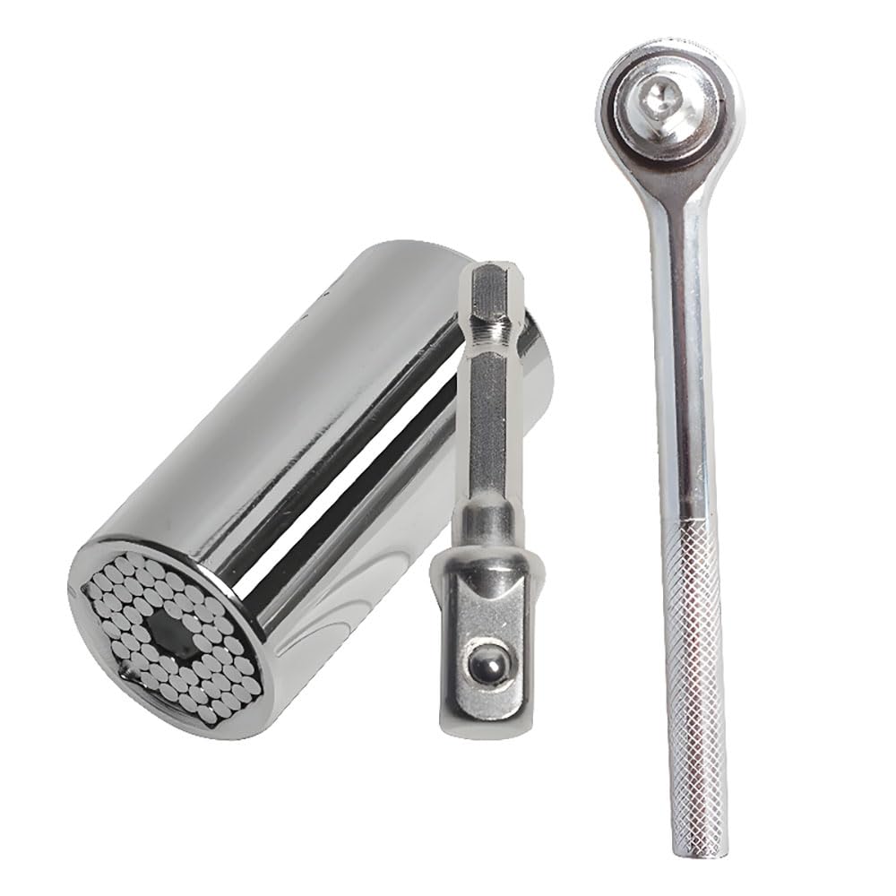 LSGZJZY Universal Socket Tool Set, 3-Piece, 7-19mm Range, Chrome-Plated Steel, Quick-Release Ratchet Handle with Extension Adapter