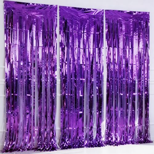 Parxara 3-Pack Purple Foil Fringe Curtain,Party Decoration Streamer