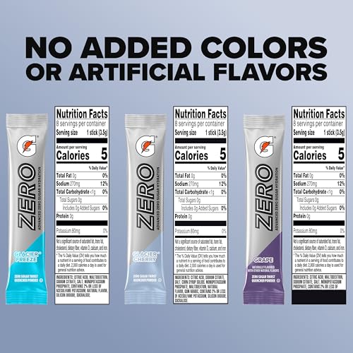 Image of Gatorade Zero Sugar Electrolyte Powder Drink Mix, 3 Flavor Variety Pack, (32 Servings), No Artificial Flavors, No Added Colors, Zero Sugar, Sports Drinks, Hydration, Electrolyte Drink