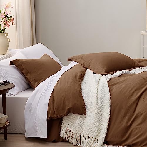 Image of Bedsure Brown Duvet Cover King Size - 3 Pieces Prewashed Cotton-Like Extra Soft Bedding Set, Includes 1 Duvet Cover 104x90 Inches with Zipper Closure & 2 Pillow Shams, Comforter Not Included