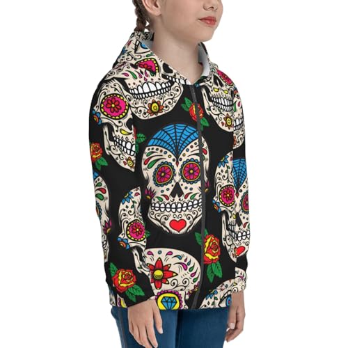 Sugar Skulls and Roses Kid Hoodies Boys Zip Up Sweatshirts Girls Pullover with Pocket4