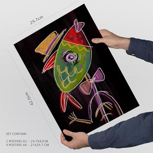 Affiches animaux abstraits pour salon | Set de 6 posters déco chic A4 A3 - 4