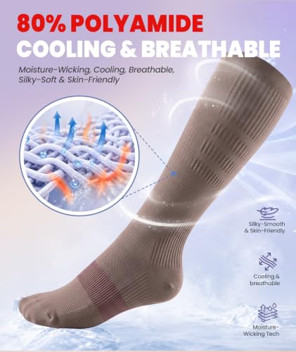 Image of PULIOU Compression Socks for Women Men, Comfortable 20-30 mmHg Circulation Knee High for Travel, Flying, Athletic, 2 Pairs