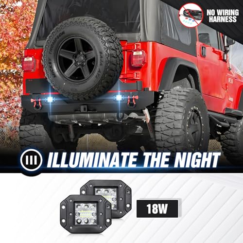 Image of for Wrangler TJ YJ LJ Rear Bumper with Adjustable Spare Tire Carrier Compatible with 1987-2006 Jeep Wrangler TJ YJ LJ with LED Lights, License Plate Frame, 2 inch Hitch Receiver & D-rings, Black