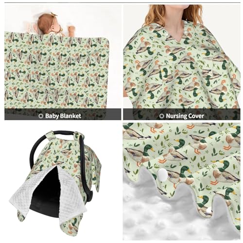 Image of Cute Mallard Duck Baby Car Seat Canopy Nursing Cover for Newborn Car Seat Breastfeeding Covers Blanket Newborn Shower Gift