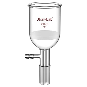 StonyLab Borosilicate Glass Buchner Filtering Funnel with Coarse FritG1, 46mm Inner-Diameter, 60mm Depth, with 24/40 Standard Taper Inner Joint and Vacuum Serrated Tubulation 60ml